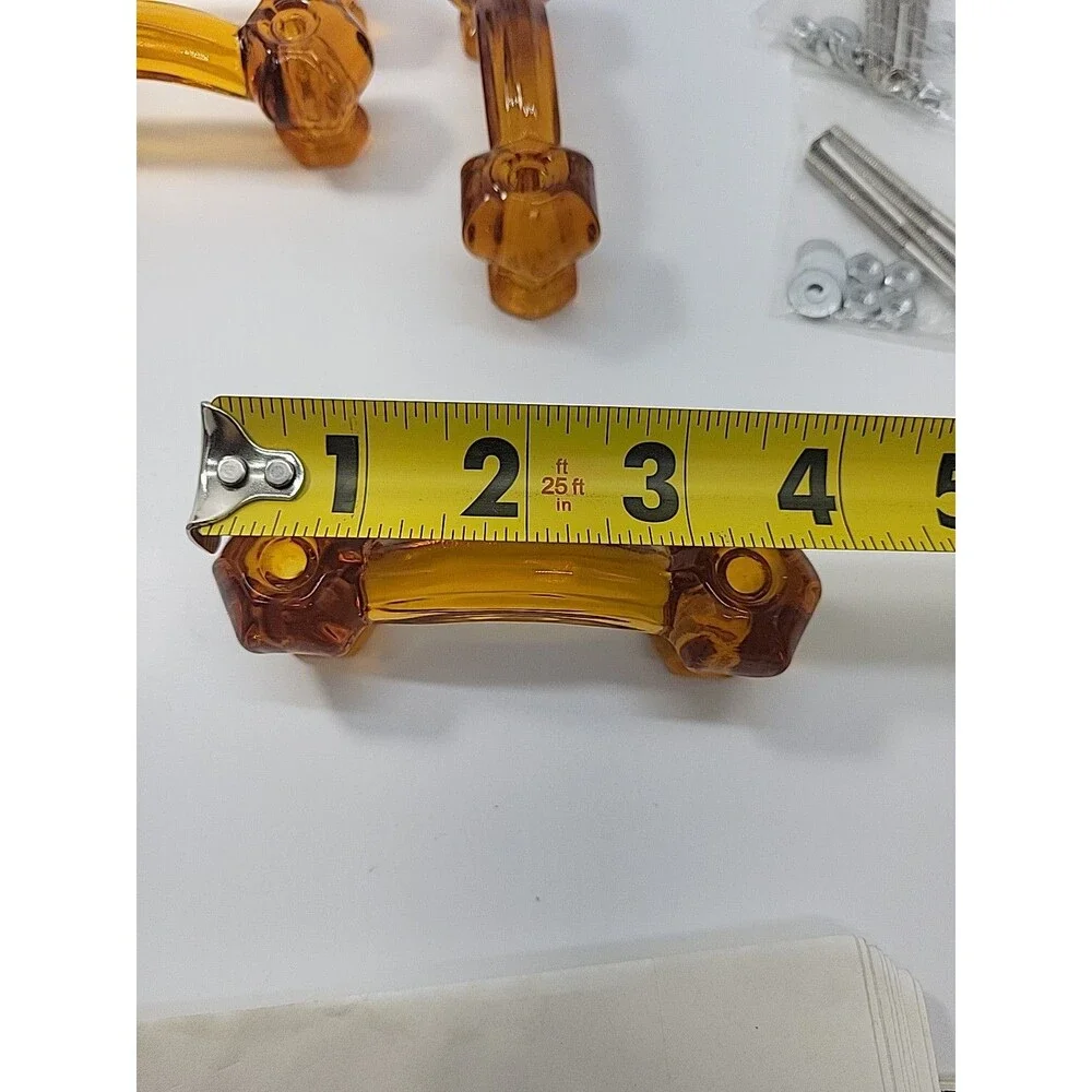 4 Amber Depression Era Style Glass Drawer Pulls Handles Furniture Hardware